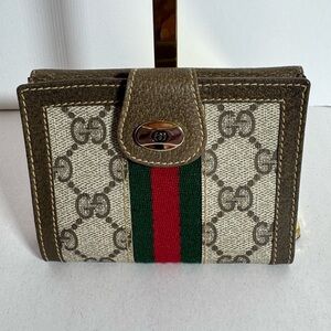 Vintage Gucci Monogram Wallet with Red and Green Stripe